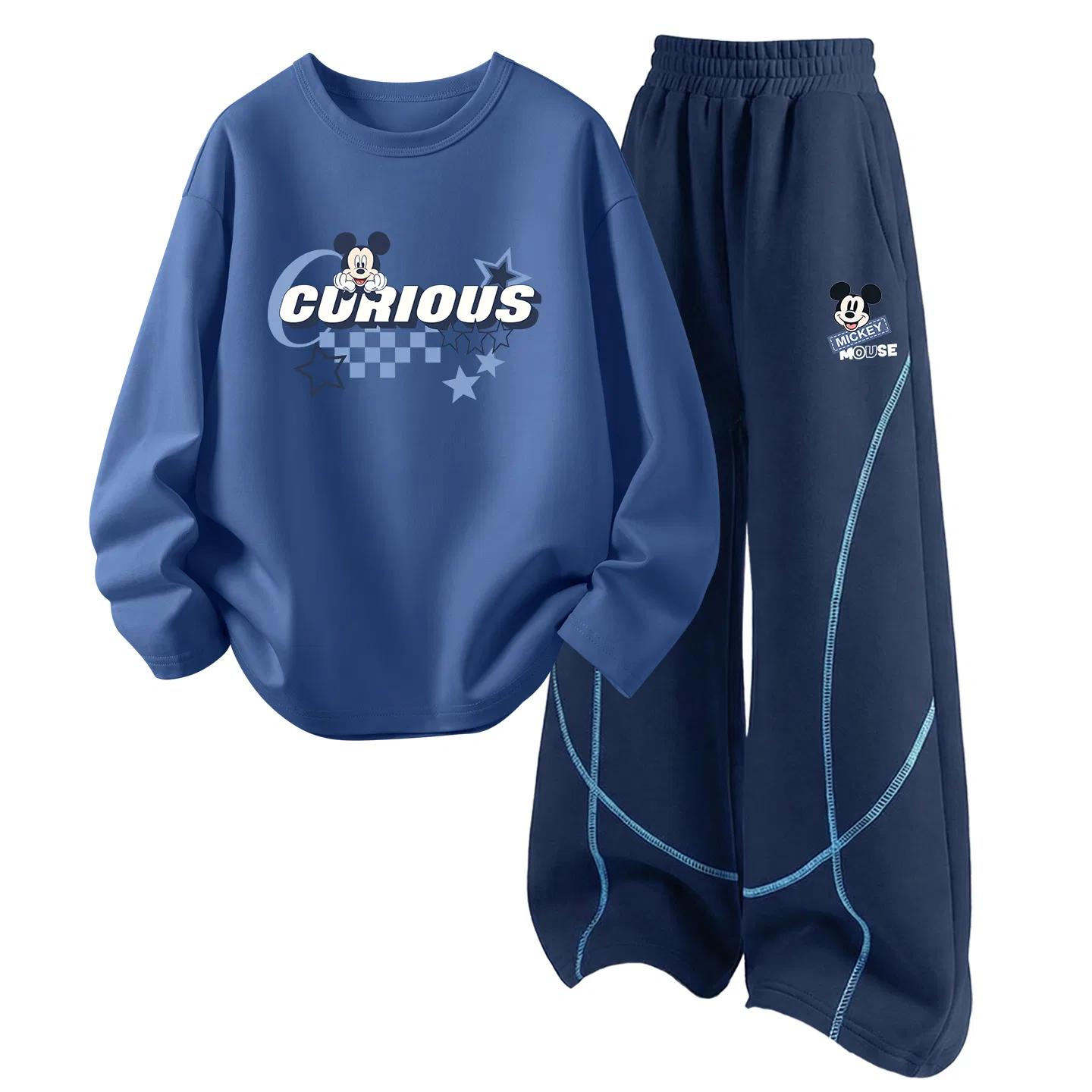 Детский комплект спортивной одежды с круглым вырезом, D Star Geek Gray Blue+D Happy K Navy Blue, Disney, D Star Geek Gray Blue+D Happy K Navy Blue