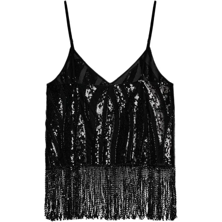 Женская майка на бретелях с V-образным вырезом Black ZARA, Black — фото 3