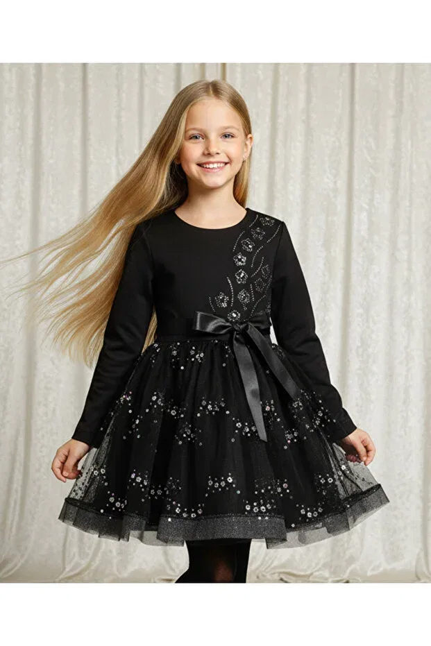Детское платье для девочек с принтом Silver stone seasonal children's dress By Piera, Black