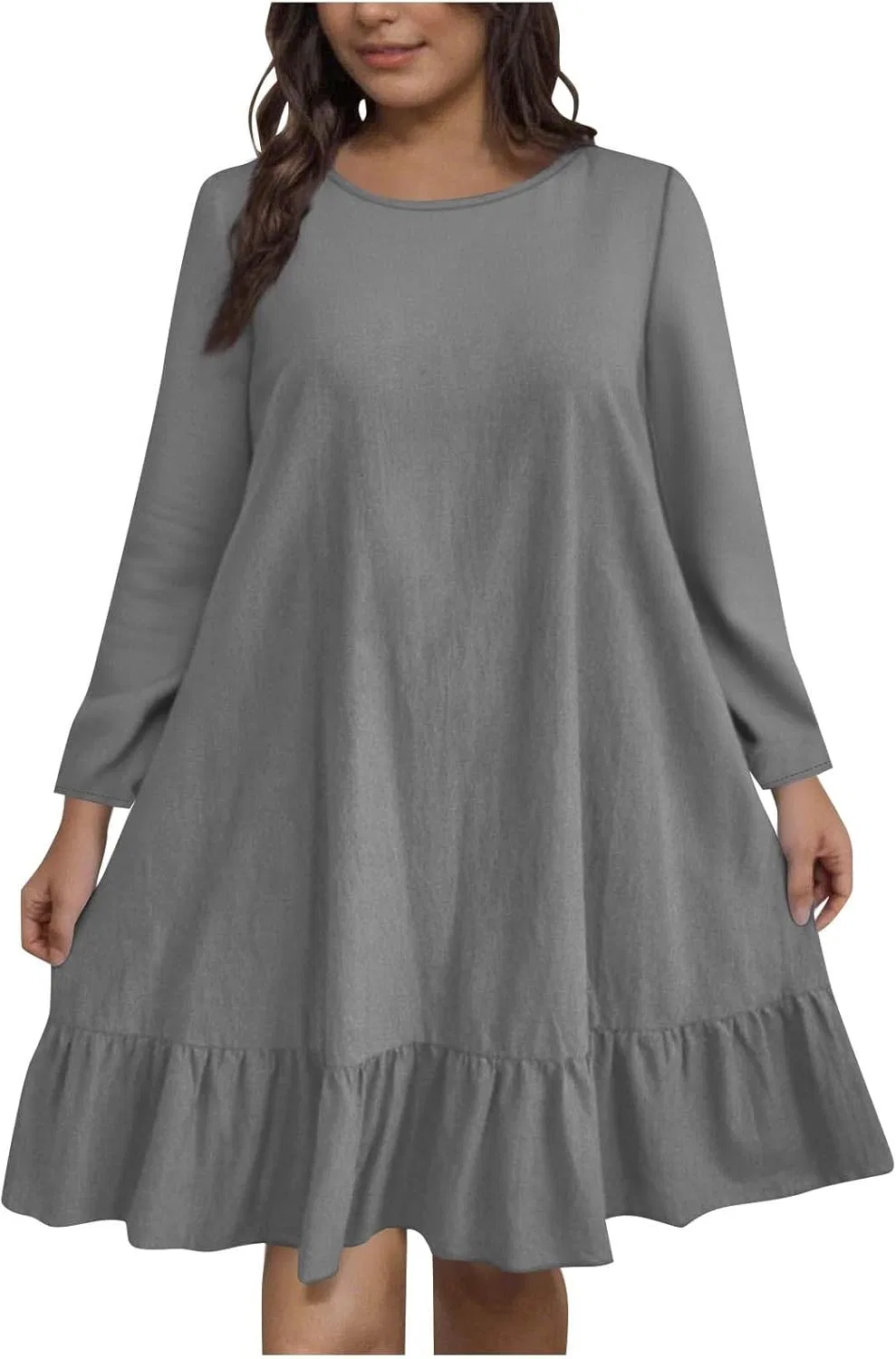 Женское мини-платье babydoll с рюшами, рукавами, Gray