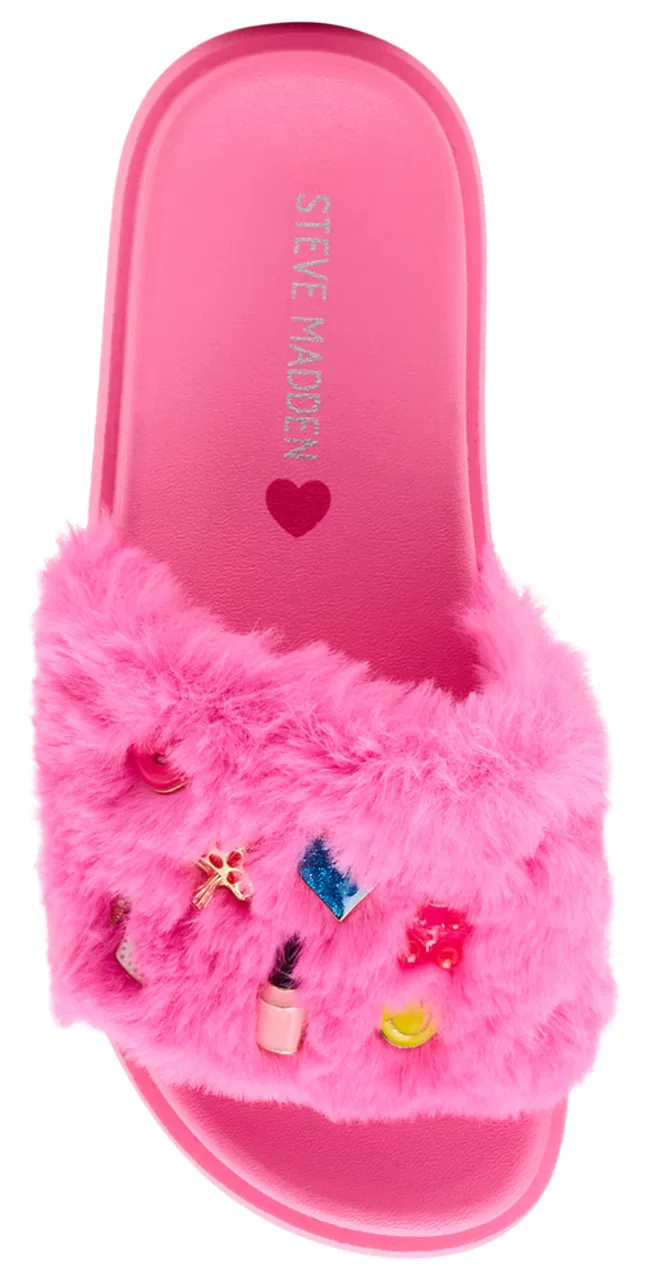 Детские тапочки с мехом и принтом Steve Madden, Hot Pink — фото 4