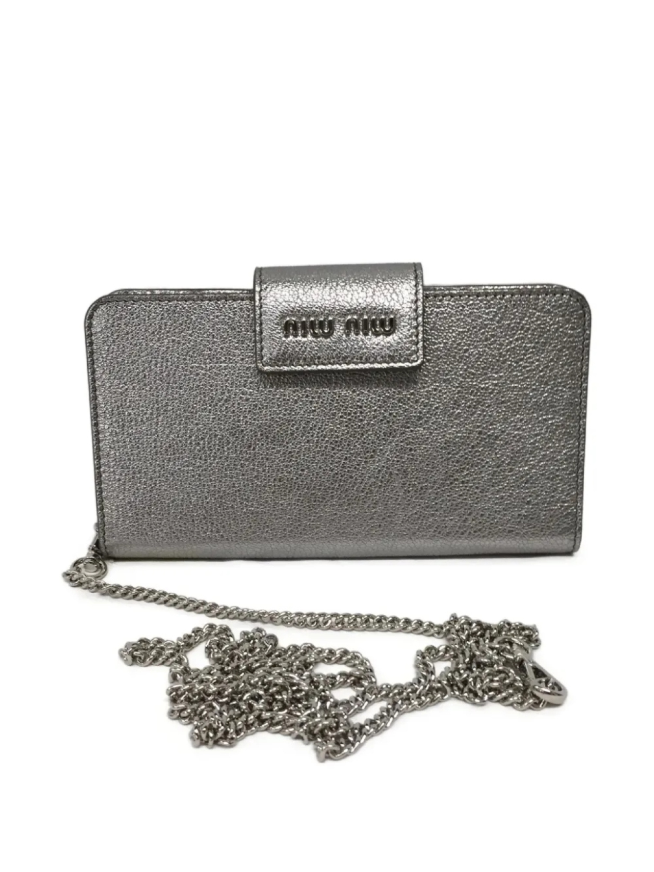 

Кошелек Miu Miu из металлизированной кожи, серебряный