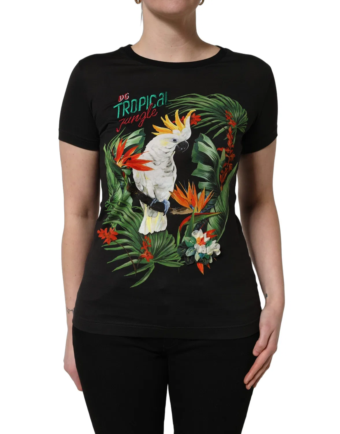 Женская футболка с тропическим принтом Dolce & Gabbana, Black — фото 3