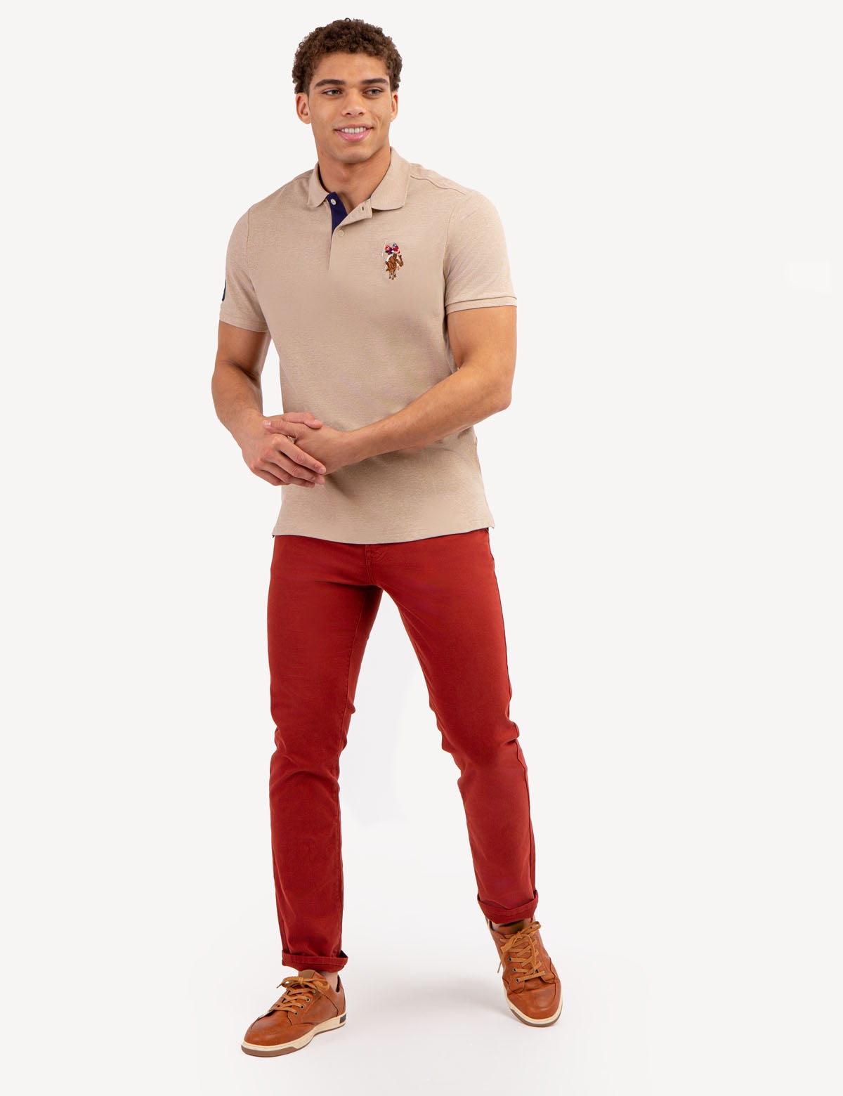 Мужская футболка-поло U.S. Polo Assn. Multi Color Big Logo Solid, хаки — фото 4