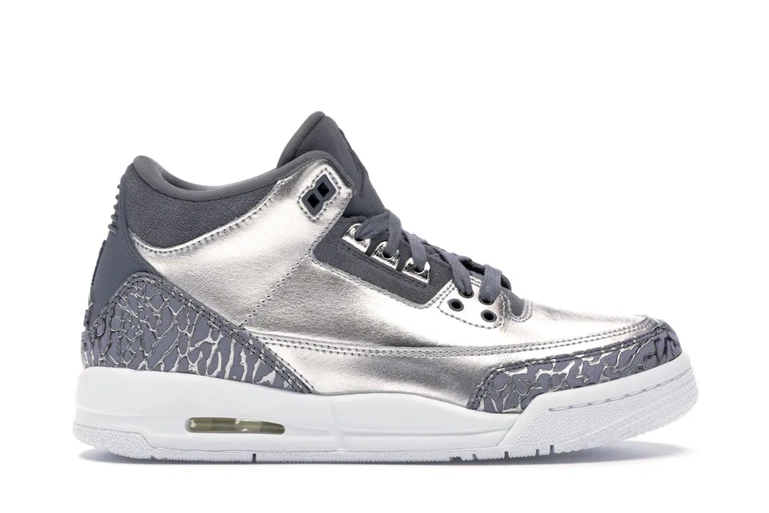 Детские кроссовки Lifestyle с металлическим верхом Jordan 3 Retro Jordan, Metallic Silver/Cool Grey-White