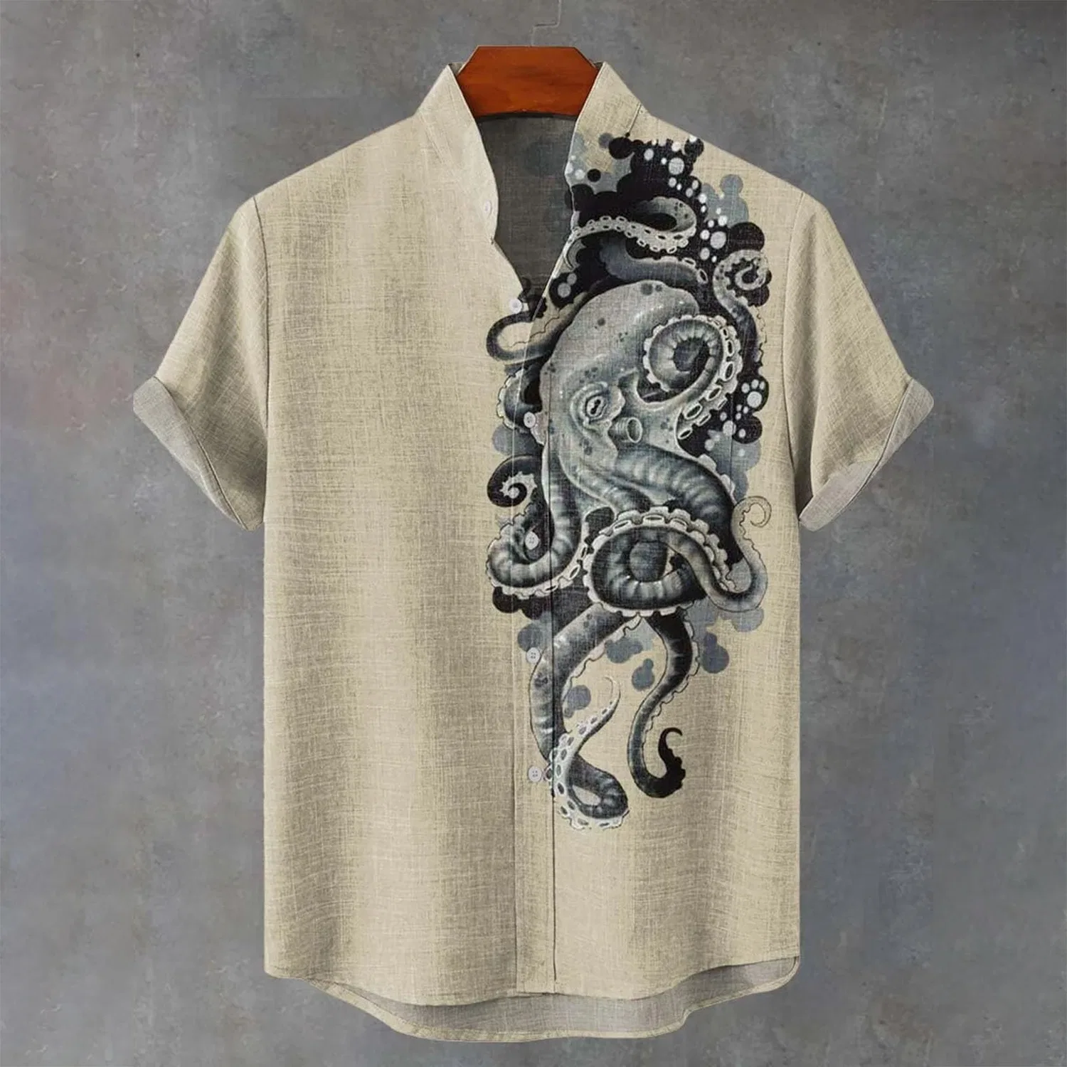 Мужская рубашка с коротким рукавом с принтом, Camicia Hawaiana Nera Da Uomo — фото 3