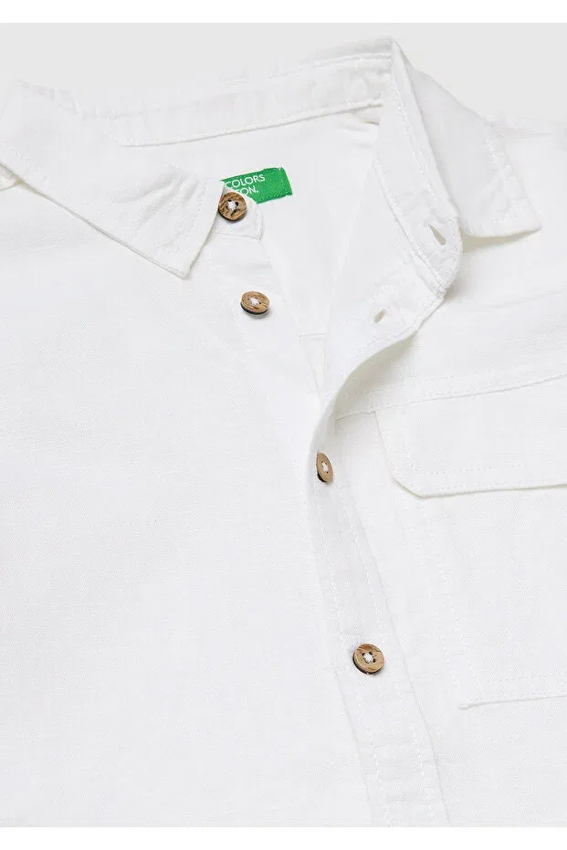 Детская рубашка для мальчиков с коротким рукавом Logo Embroidered Short Sleeve Shirt United Colors Of Benetton, White — фото 3