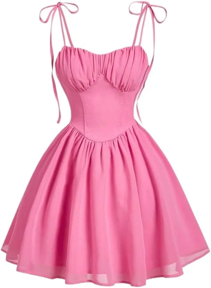 Женское короткое платье на бретелях с запахом, Hot Pink