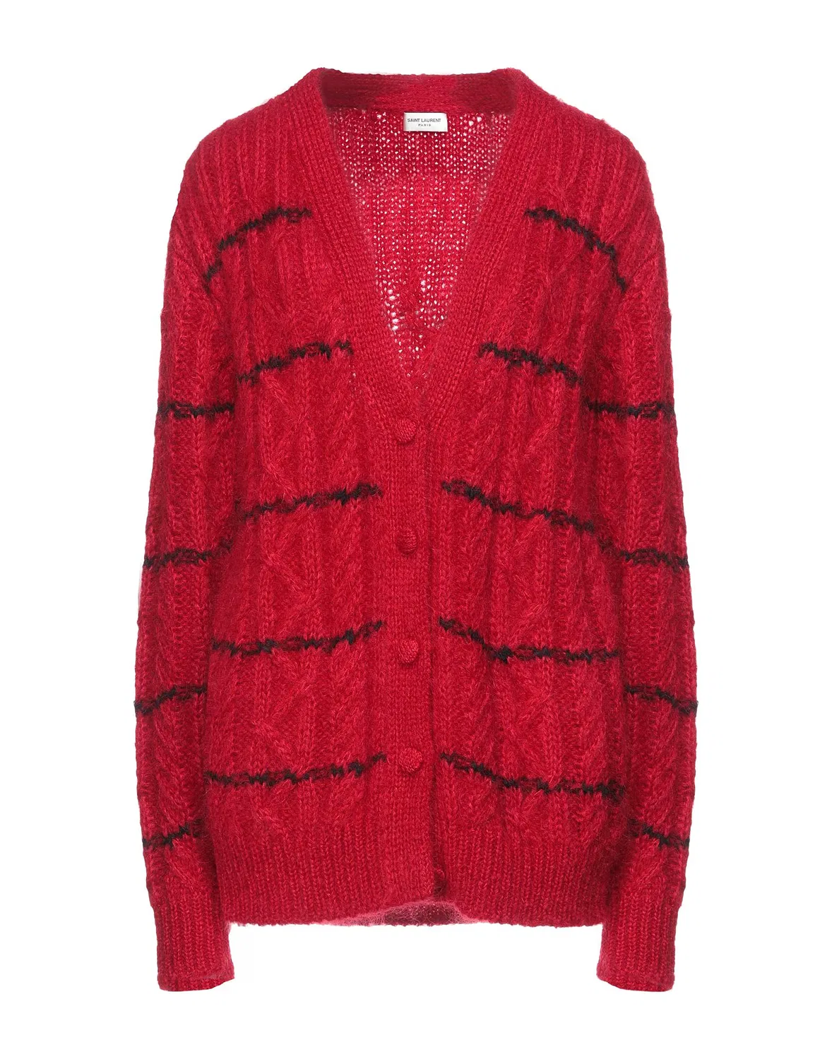 Женский вязаный кардиган из мохера с глубоким вырезом Saint Laurent, красный