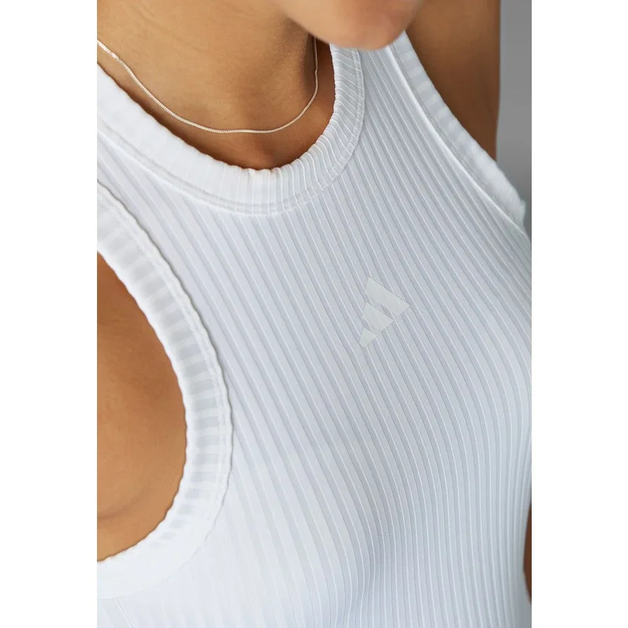 Женский топ-майка с длинным рукавом Performance All Gym Seasonal Rib Tight Fit Tonal 3-Stripes adidas, Белый — фото 4