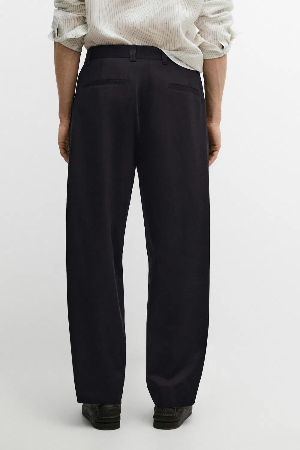 Хлопковые брюки с вытачками Massimo Dutti, темно-синий — фото 3