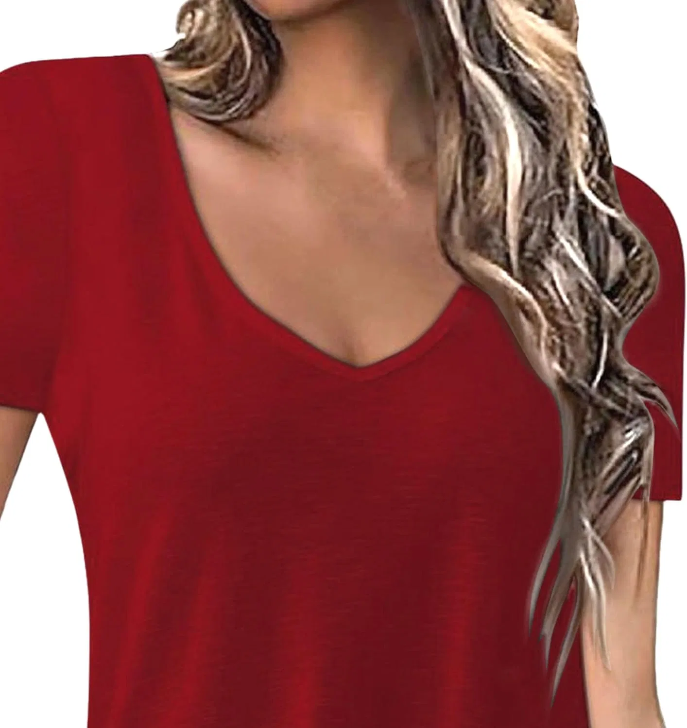 Женское летнее платье V-образным вырезом T-Shirt с карманами, Wine Red — фото 2
