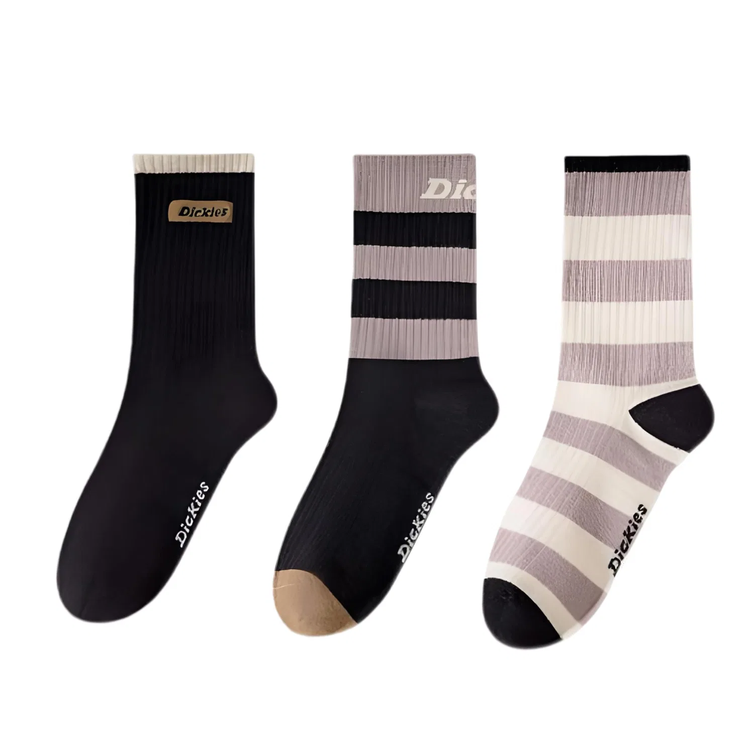 Детские носки с принтом, комплект из 3 пар, Dickies, Black Yellow/Pink Purple/Light Beige