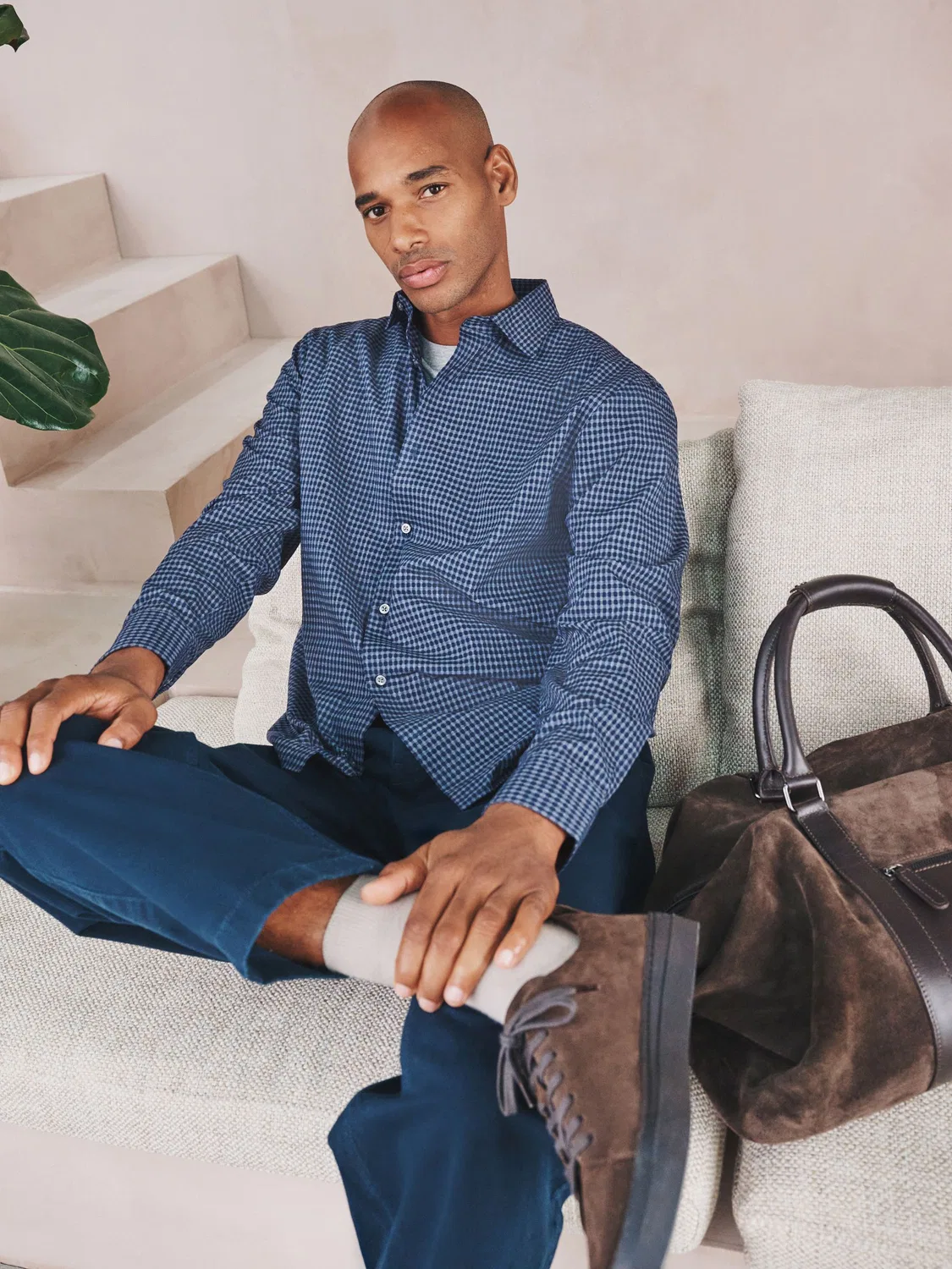 Смарт-рубашка Regular Fit, модель N. Premium Next, темно-синяя гингем — фото 3