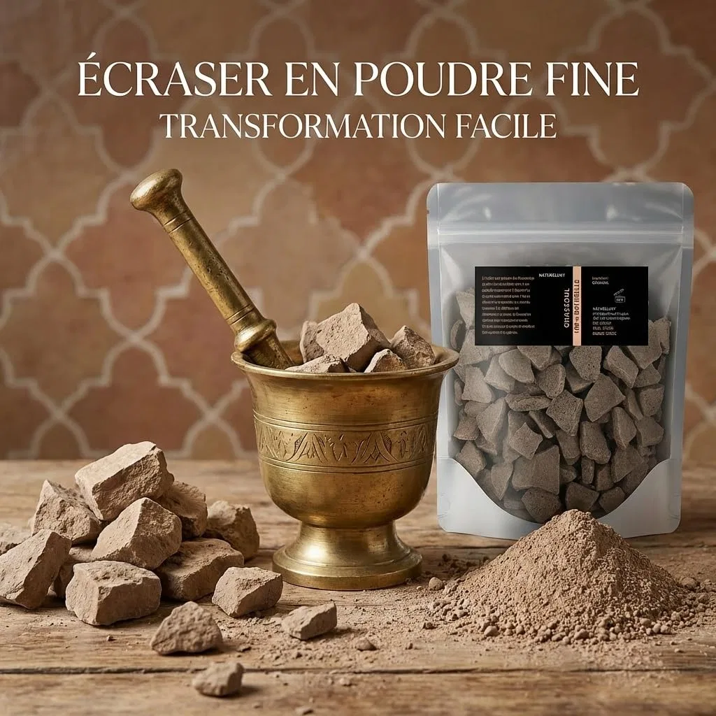 Глина косметическая Moroccan Ghassoul Raw Clay Natureluxy, 1 кг, Бежевый — фото 4