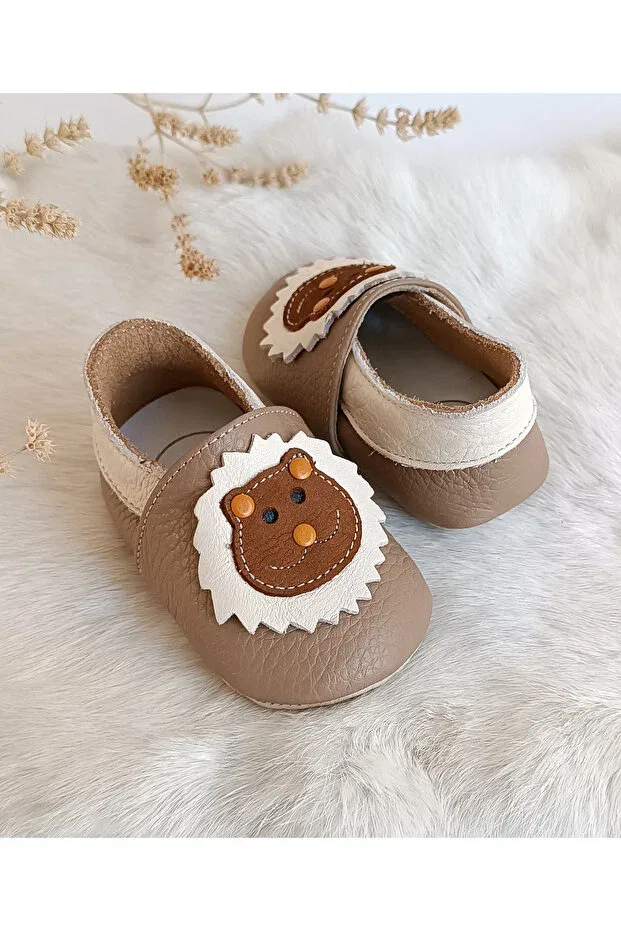 Детские пинетки для новорожденных кожаные Noxi mink genuine leather baby booties moccasin Hodore, Taupe — фото 2