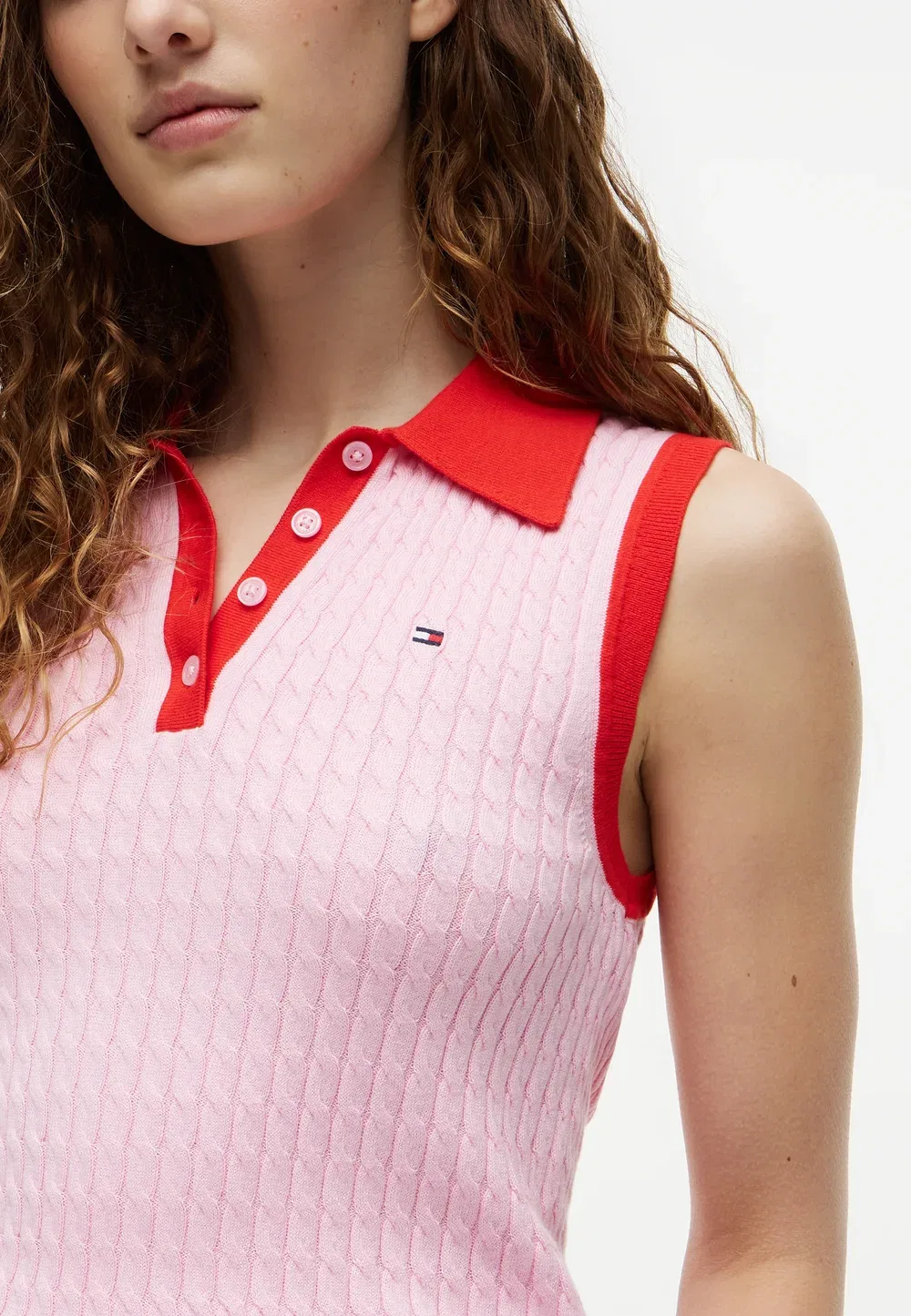Рубашка-Поло без рукавов с тонким узором Tommy Hilfiger, Classic Pink — фото 4