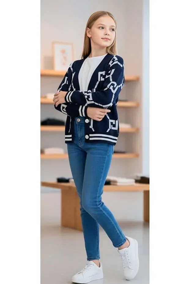 Детский кардиган для девочек с принтом Minimoda Kids, Navy Blue — фото 4