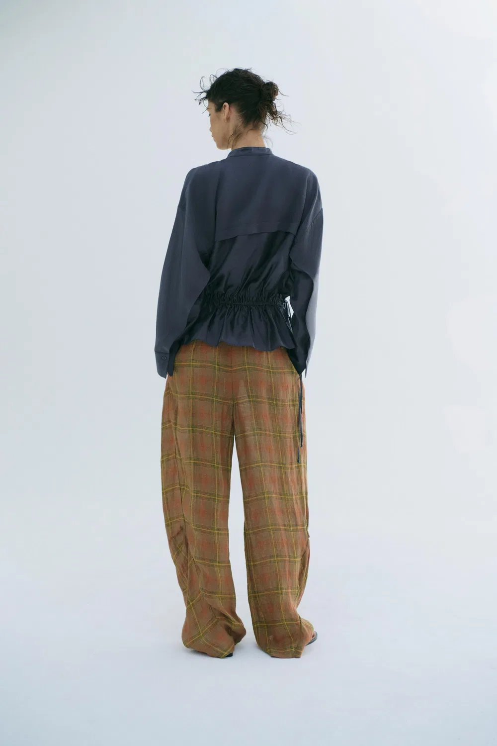 Брюки из клетчатого льна из коллекции ZW ZARA, Orange — фото 2