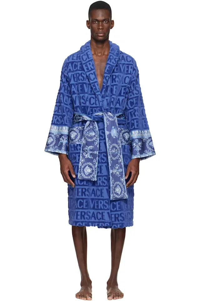 Синий халат с надписью Я люблю барокко Versace
