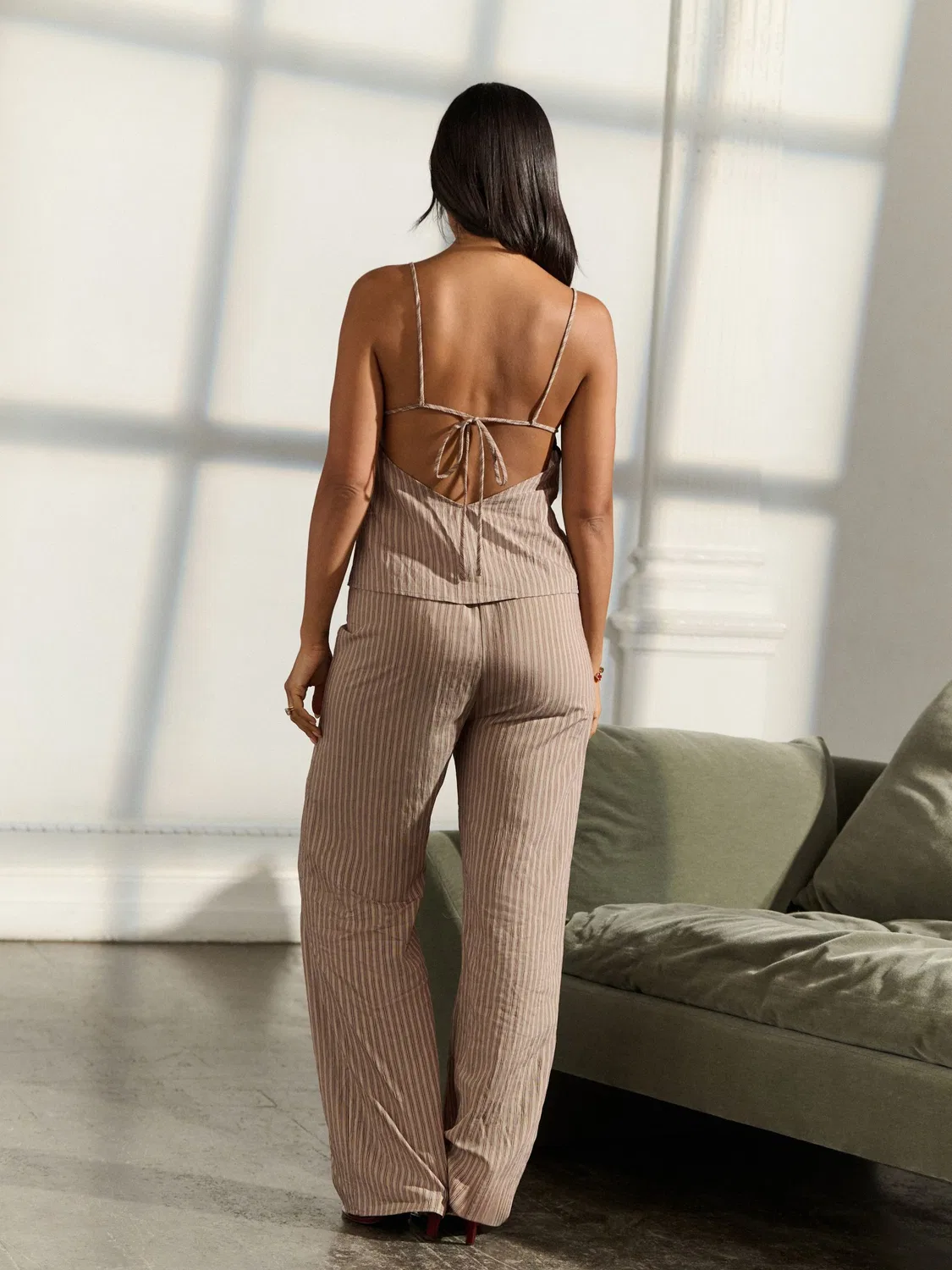 Брюки свободного кроя с широкими штанинами, модель Mocha Brown Stripe, бренд Next, цвет Mocha Brown Stripe — фото 2