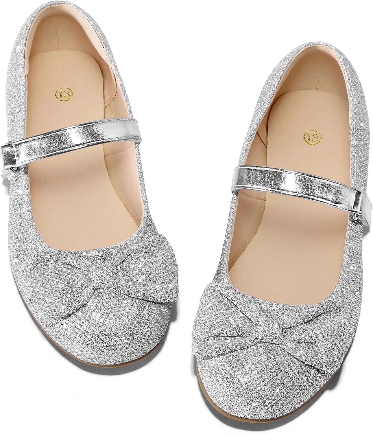Детские балетки для девочек с бантом нескользящие K KomForme, Silver Glitter — фото 4