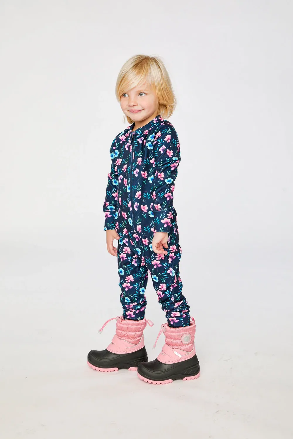 Детский комбинезон-боди утепляющий с принтом Deux par Deux, Blue Floral Print — фото 3