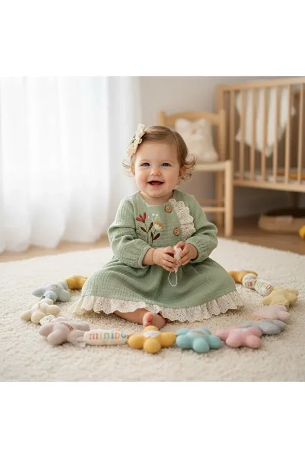 Детский комплект платьев для девочек с кружевом Miniborn, Green