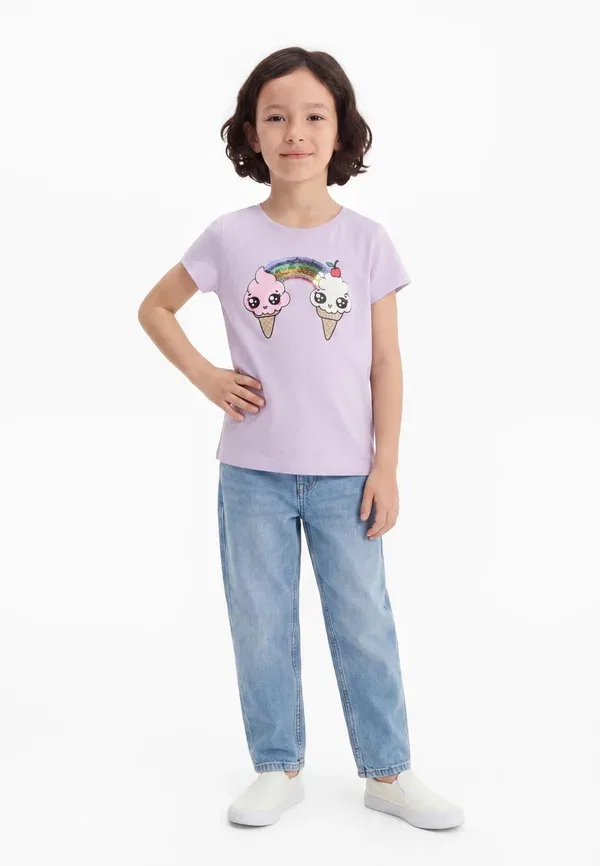 Футболка Lindex Icecream placement print print, светло-сиреневый