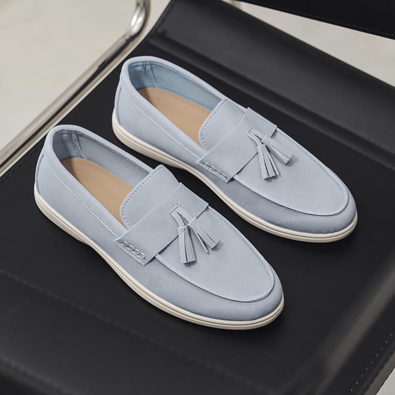 Мужские повседневные замшевые лоферы с кисточками, обувь без шнурков с белой подошвой, доступна в коричневом, бежевом и рыжем цветах Generic — фото 3
