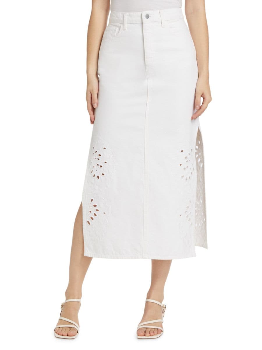 

Юбка-миди из денима с фиолетовыми люверсами Derek Lam 10 Crosby, цвет White Eyelet