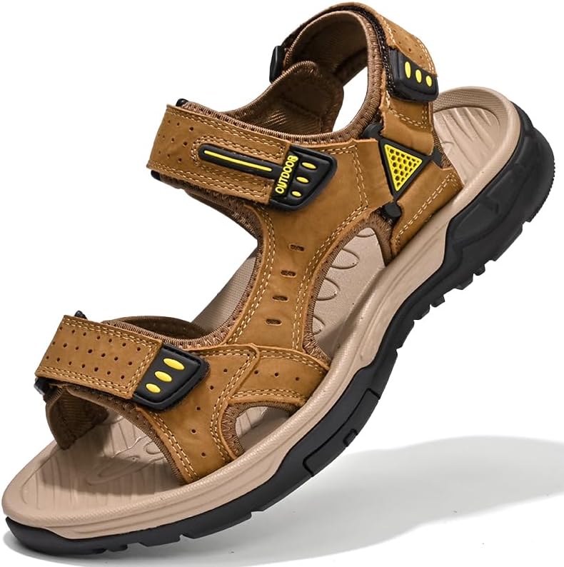 

Мужские кожаные рыбацкие сандалии Комфортные регулируемые спортивные сандалии для улицы Mecolop, коричневый