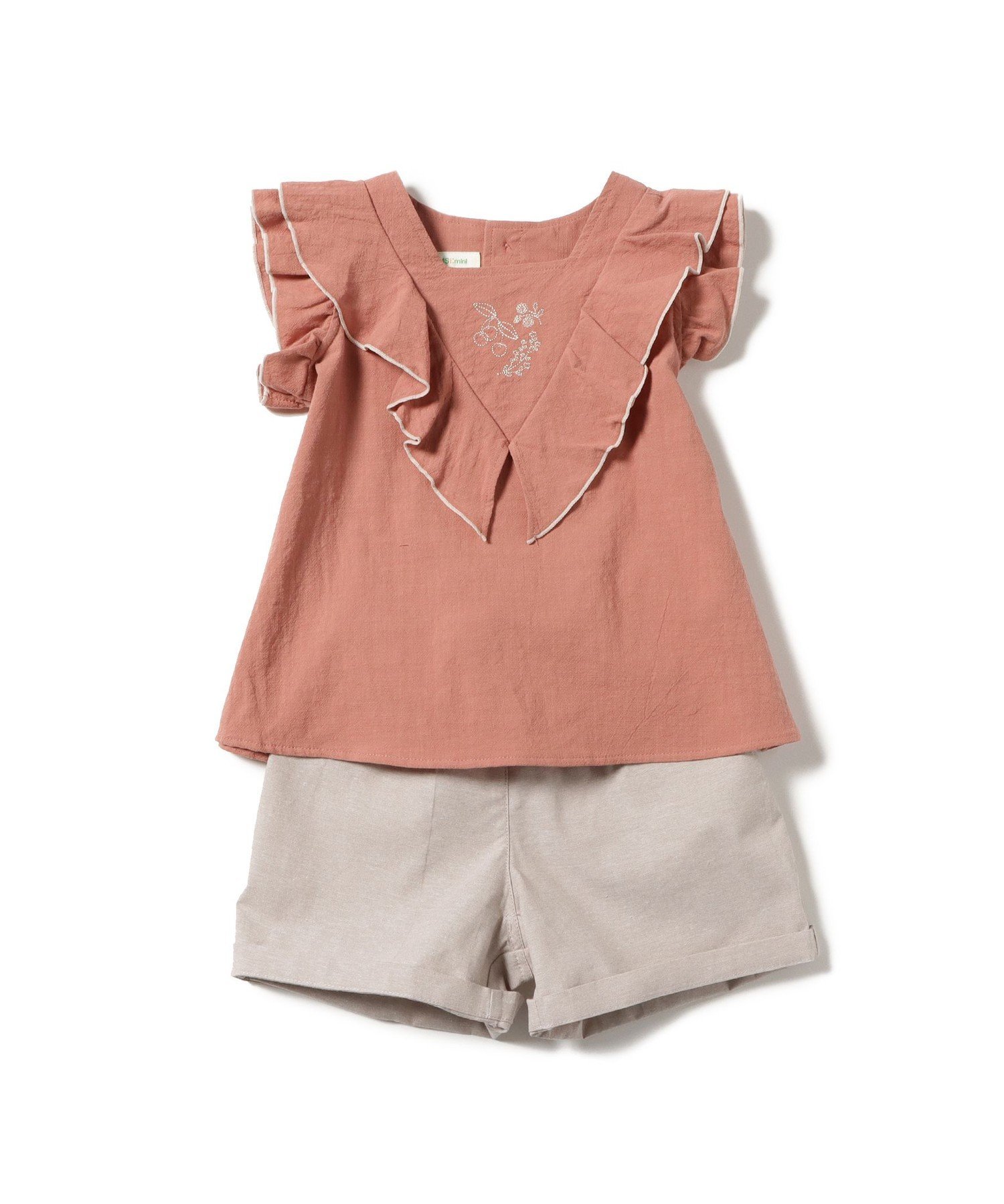 Комплект с вышитыми расклешенными рукавами (90–150 см) BEAMS mini, SMOKE_PINK_2