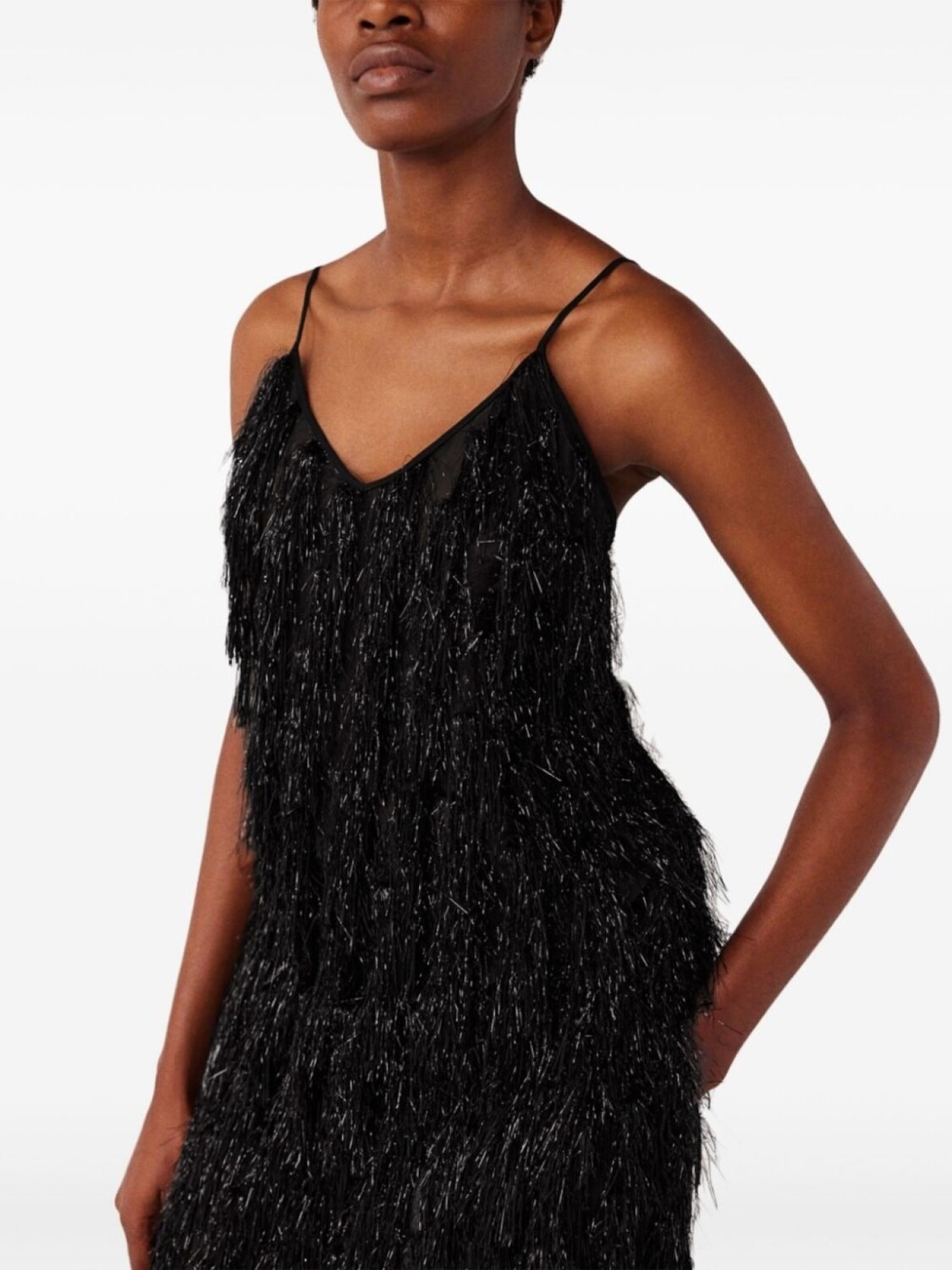 Stella McCartney майка с V-образным вырезом и блестками-кисточками, черный — фото 3