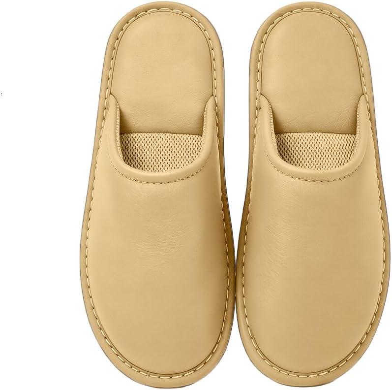 

Кожаные тапочки с дышащей сетчатой стелькой, фактурный дизайн из искусственной кожи, мужские и женские домашние кожаные тапочки Pxpuiq, хаки