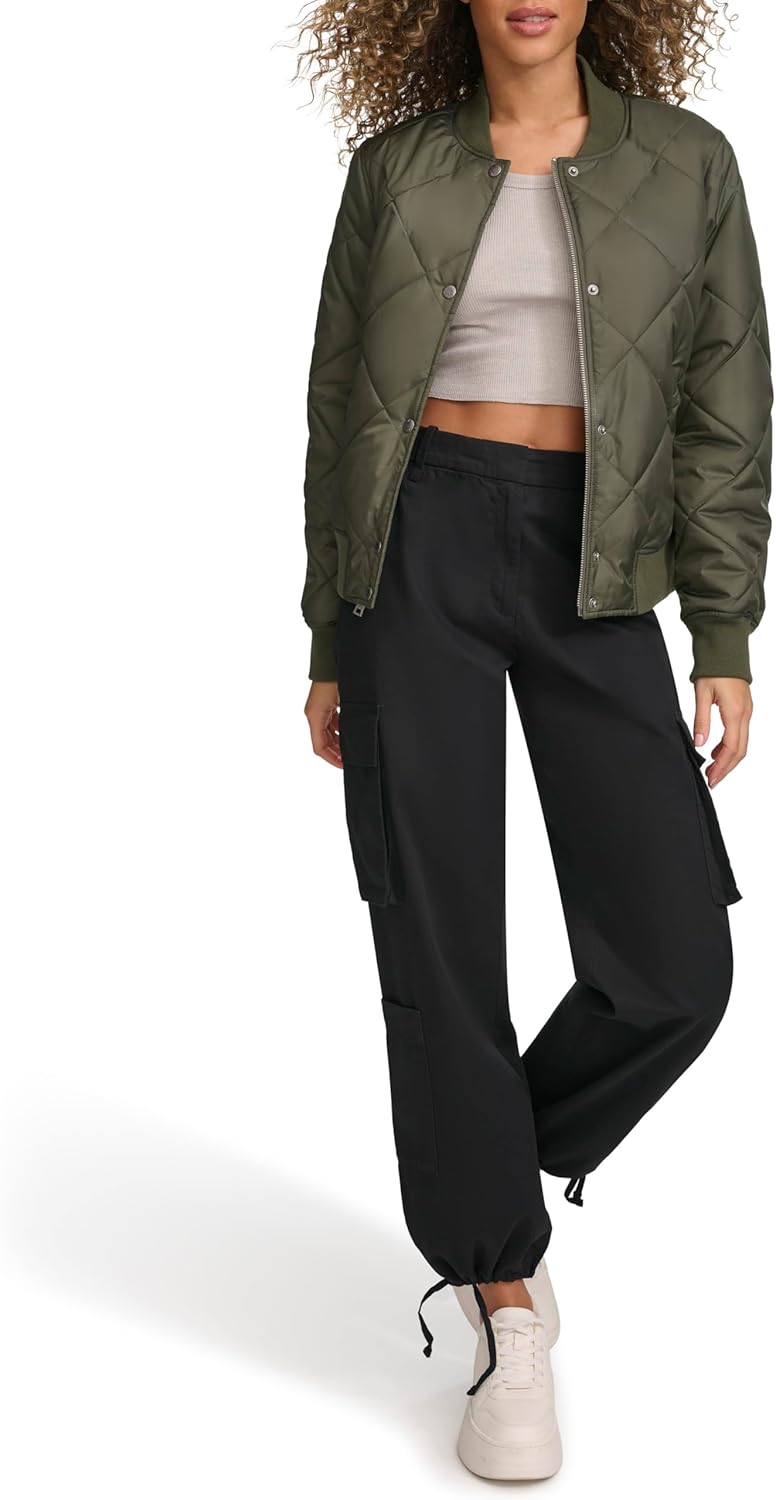 Женская куртка-бомбер Levi's с ромбовидной стеганой подкладкой из шерпы, Army Green — фото 2