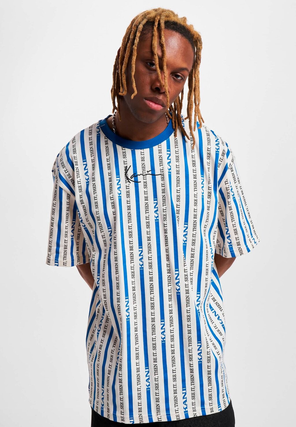 

футболка с принтом SMALL SIGNATURE LOGO STRIPE Karl Kani, сине-белый