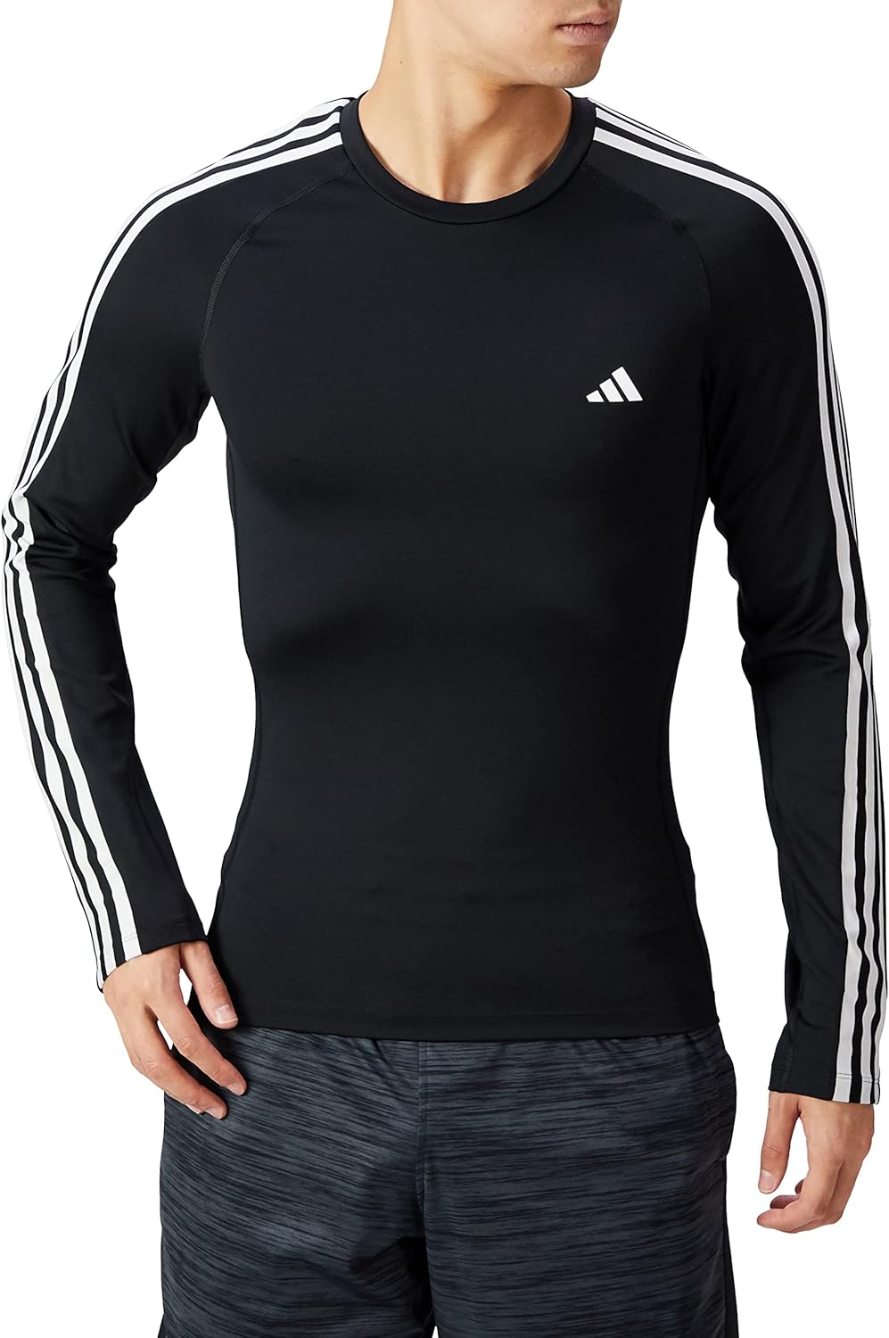 Мужская тренировочная футболка Adidas DB108 Techfit с тремя полосками, черная (HD3532), размер S