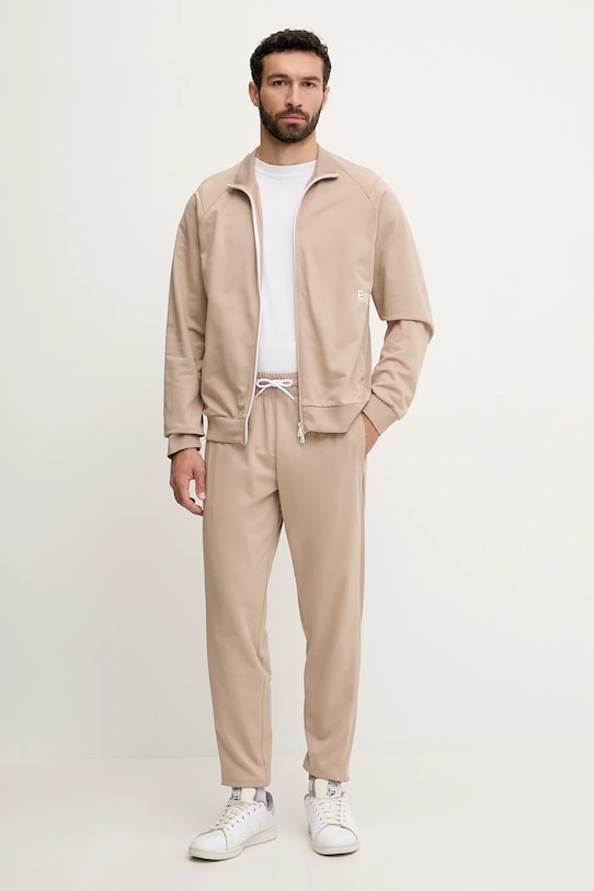 

Хлопковый спортивный костюм Ea7 Emporio Armani, бежевый