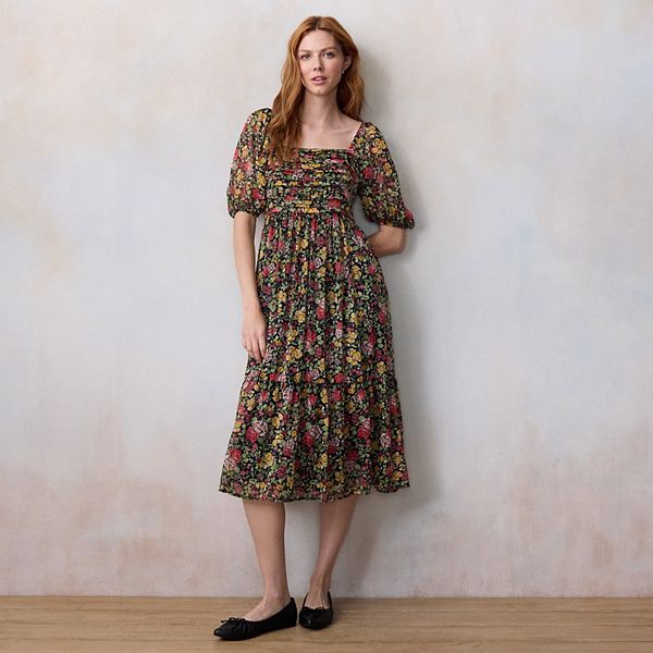 

Платье миди с квадратным вырезом и плиссированным лифом Petite Lc Lauren Conrad