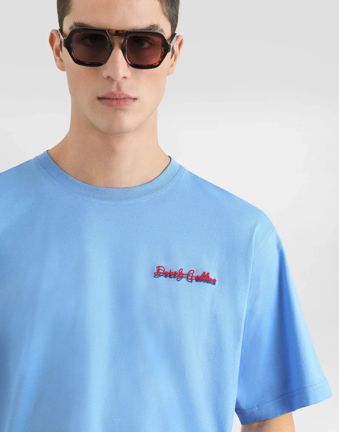 Хлопковая футболка с логотипом DOLCE & GABBANA, голубой — фото 4