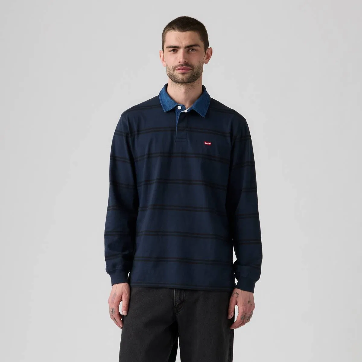 Классическая регбийная рубашка с длинными рукавами Levi's, Ennis Stripe Nightfall Navy - Blue — фото 3