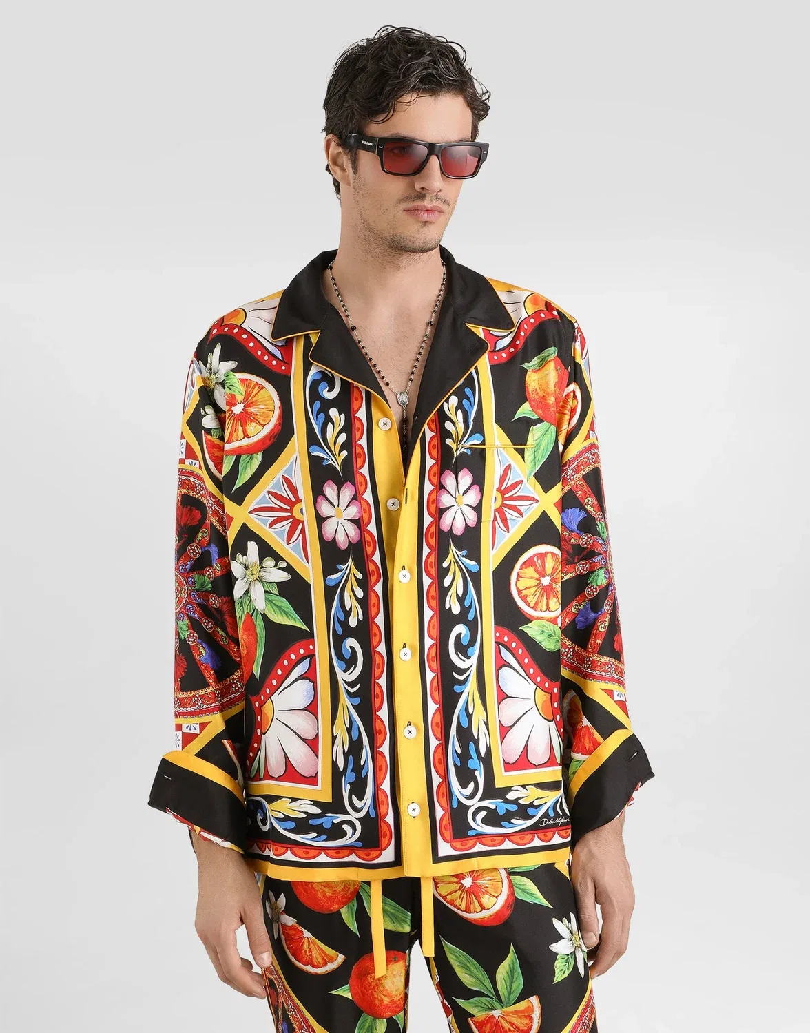 Шелковая саржевая рубашка с принтом Carretto DOLCE & GABBANA, бежевый — фото 4
