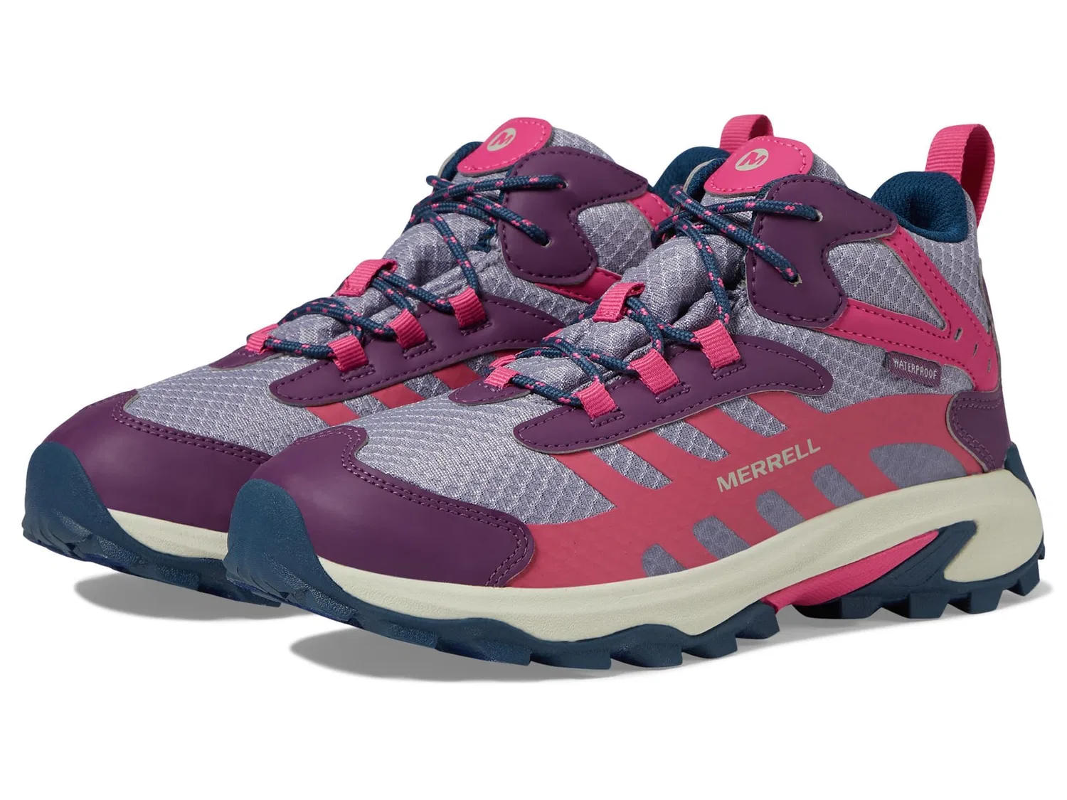 Детские водонепроницаемые ботинки для хайкинга с шнуровкой Moab Speed 2 Mid Waterproof Merrell, Berry Navy