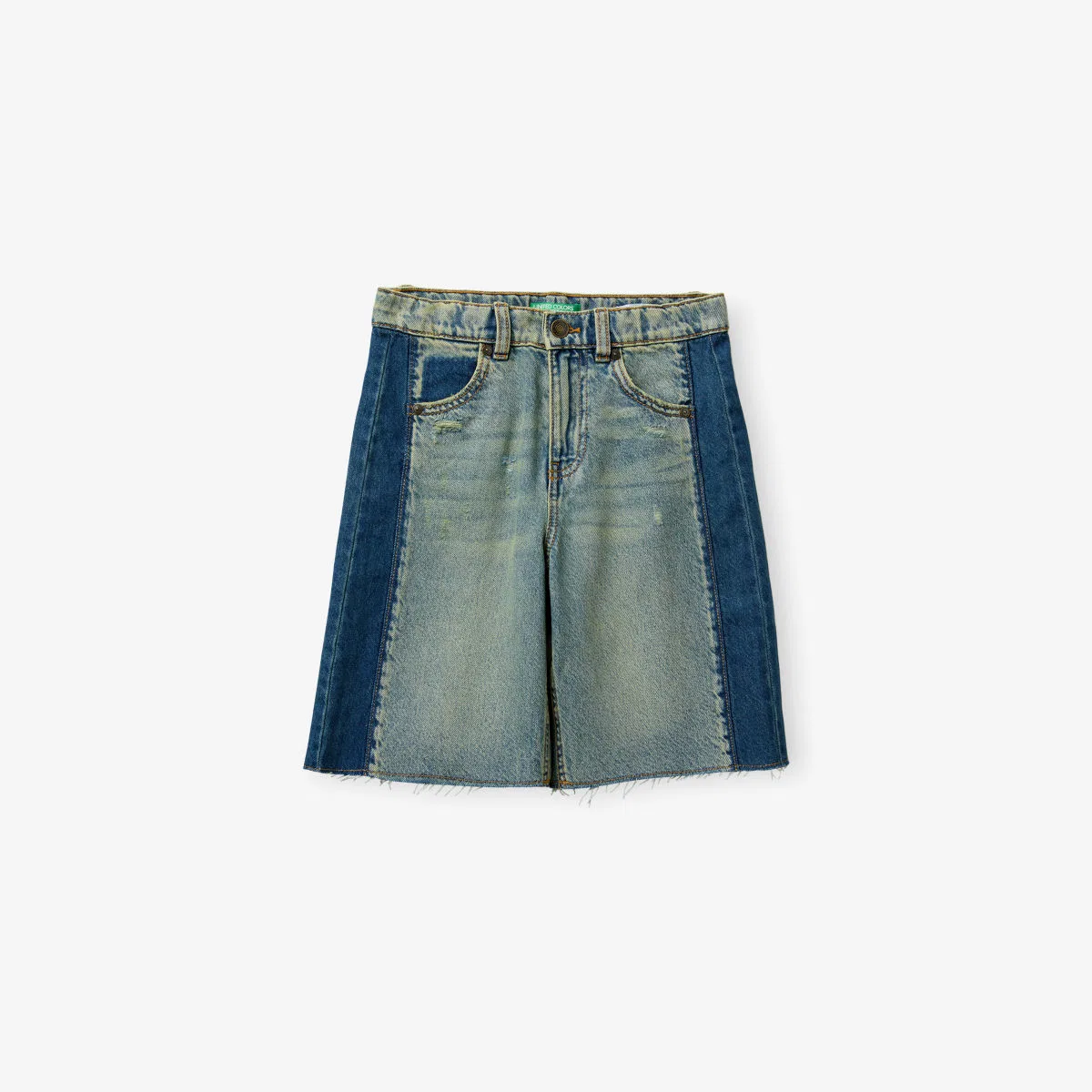 Двухцветные джинсовые шорты-бермуды для детей 6-13 лет Benetton, синий