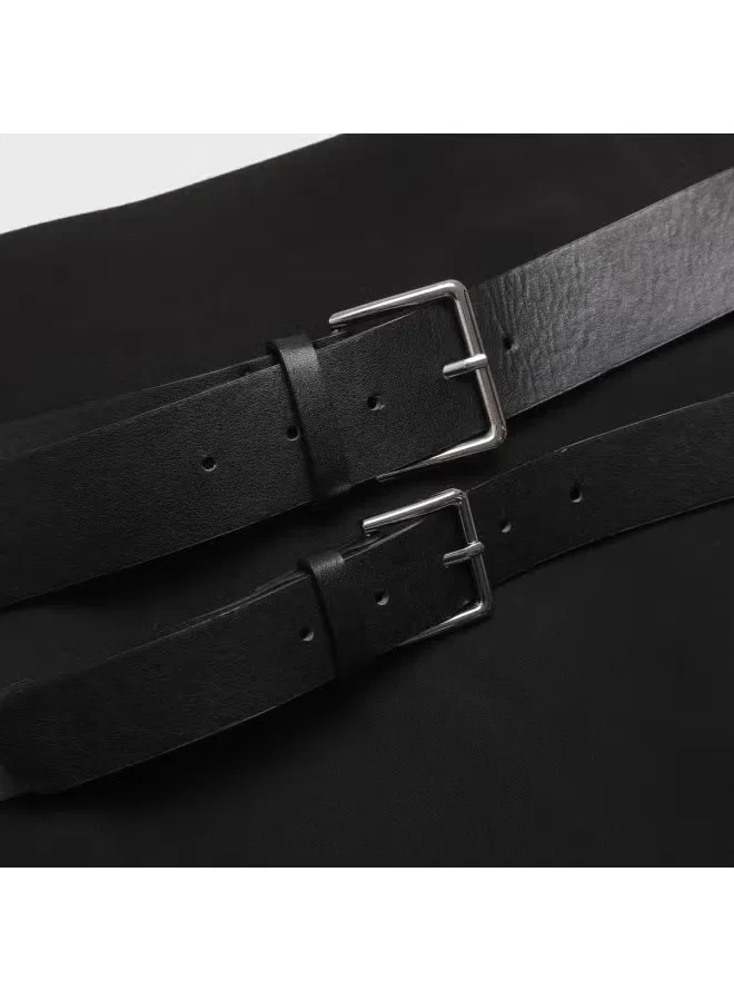 Юбка-трапеция однотонная мини с ремнем Zara, черный — фото 4