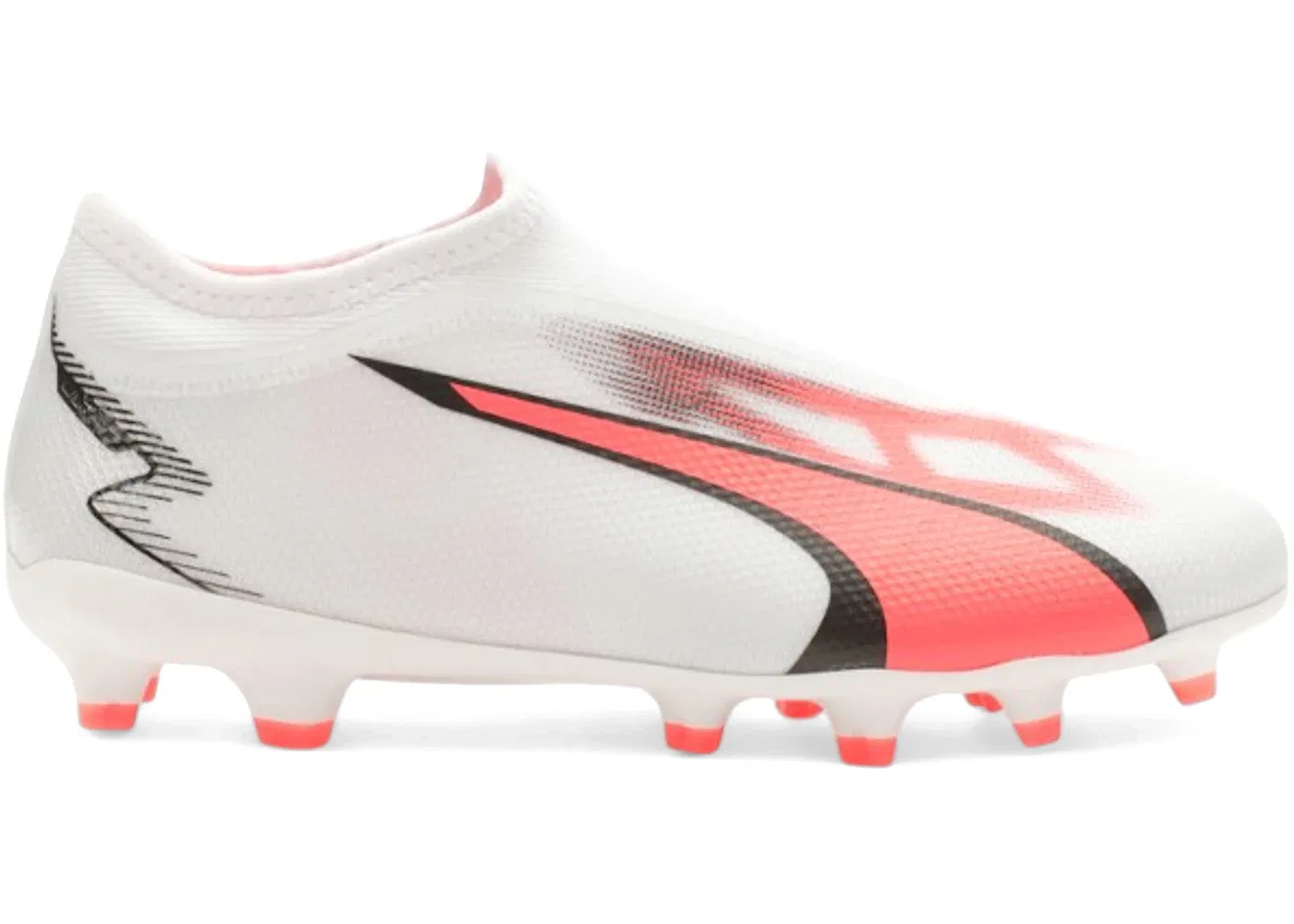 Детские бутсы Puma Ultra Match Laceless FG/AG, White/Black/Fire Orchid