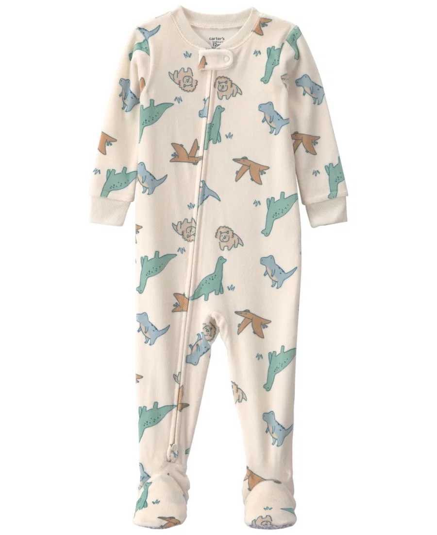 Пижама с ножками и принтом динозавров Dream Plush Dino 2-Way Zip Carter's, Cream