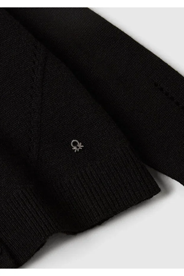 Детский кардиган для девочек шерстяной с принтом United Colors Of Benetton, Black — фото 3