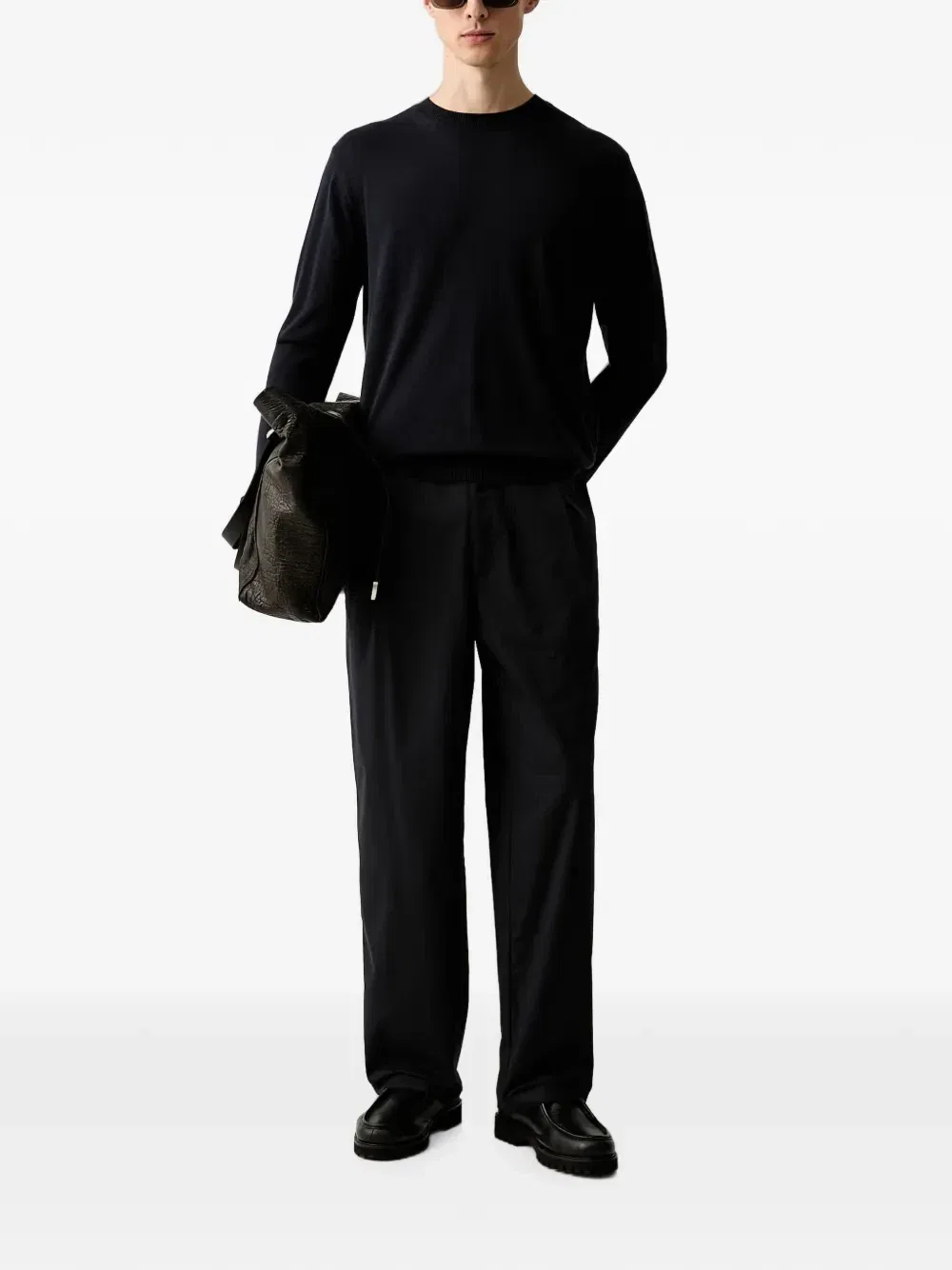 Брюки из хлопкового поплина стандартного кроя с эластичным поясом Emporio Armani, синий — фото 2